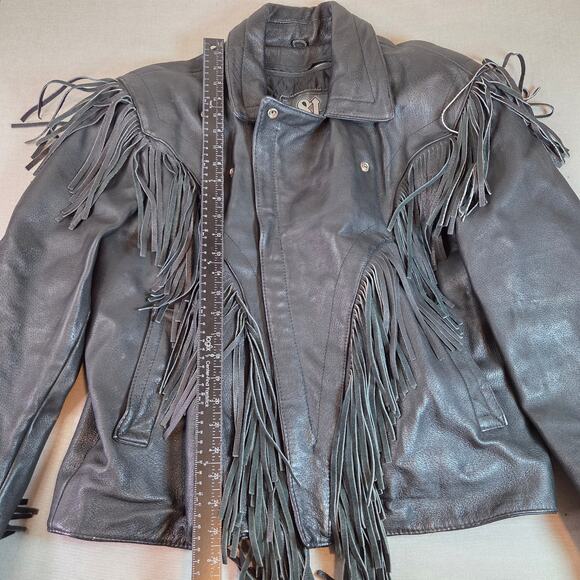 Vintage 90s Street Legal Bermans Leather Fringe Jacket Men’s Sz 44 L - Picture 9 of 15